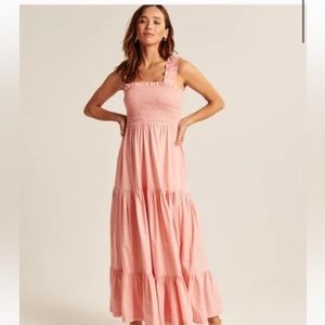 NWT Abercrombie and Fitch Smocked Bodice Easy Maxi Dress XS coral pink